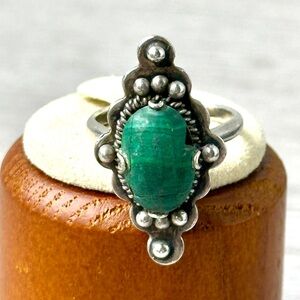 Vintage Sterling Silver 925 Malachite size 7.5 Cracked Stone, Setting Only